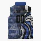 Personalised North Melbourne Kangaroos Sleeveless Puffer Jacket Trippy Psychedelic Abstract Art Mascot Football Fans