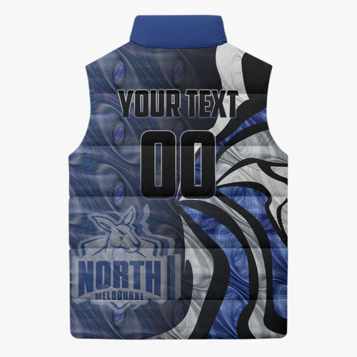 Personalised North Melbourne Kangaroos Sleeveless Puffer Jacket Trippy Psychedelic Abstract Art Mascot Football Fans