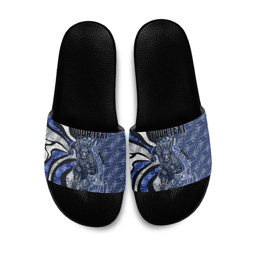 Personalised North Melbourne Kangaroos Slide Sandals Trippy Psychedelic Abstract Art Mascot Football Fans