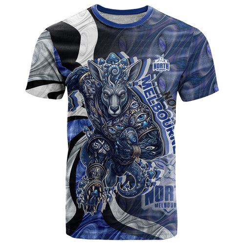 Personalised North Melbourne Kangaroos T Shirt Trippy Psychedelic Abstract Art Mascot Football Fans