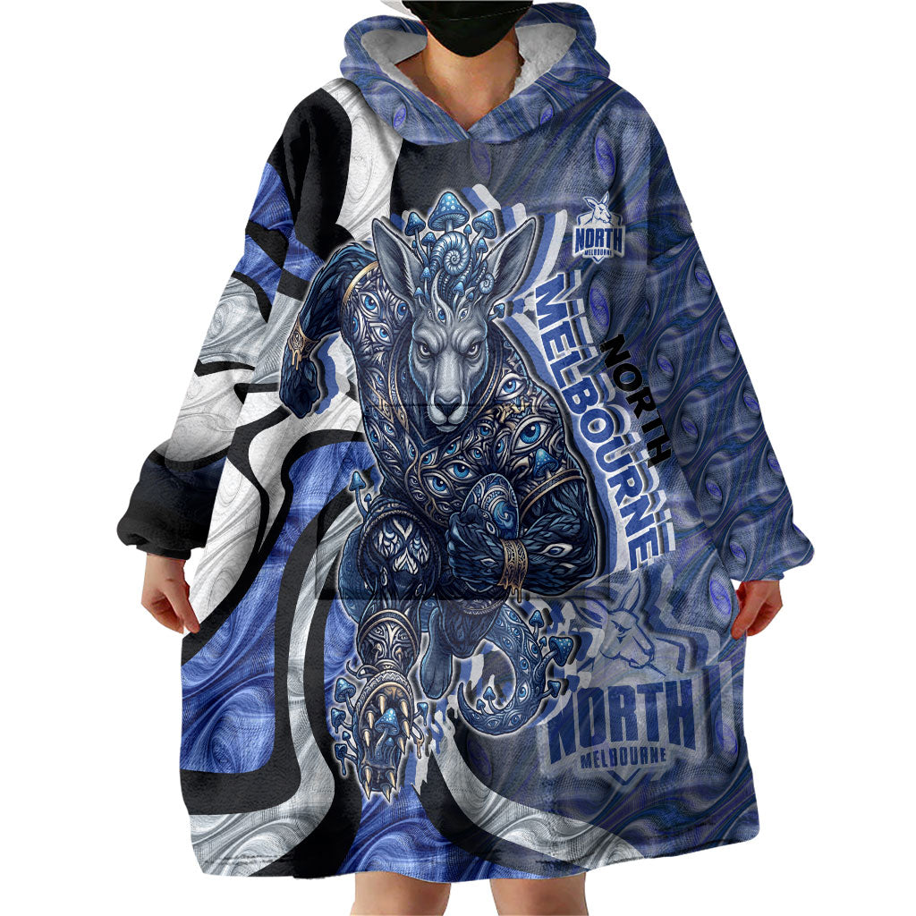 Personalised North Melbourne Kangaroos Wearable Blanket Hoodie Trippy Psychedelic Abstract Art Mascot Football Fans