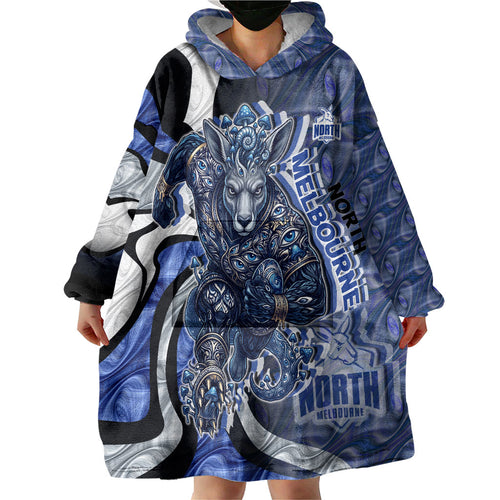 Personalised North Melbourne Kangaroos Wearable Blanket Hoodie Trippy Psychedelic Abstract Art Mascot Football Fans
