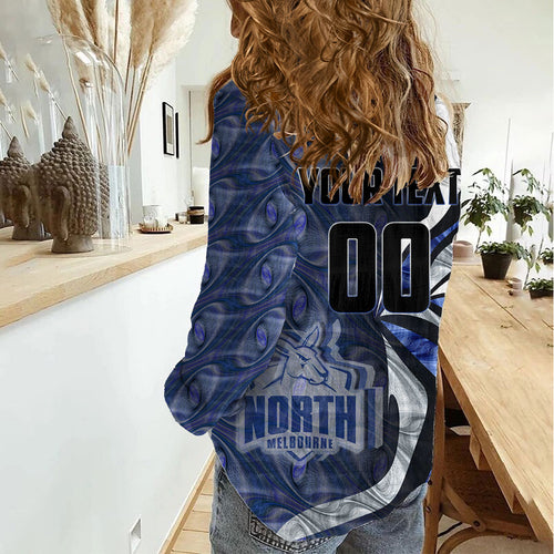 Personalised North Melbourne Kangaroos Women Casual Shirt Trippy Psychedelic Abstract Art Mascot Football Fans