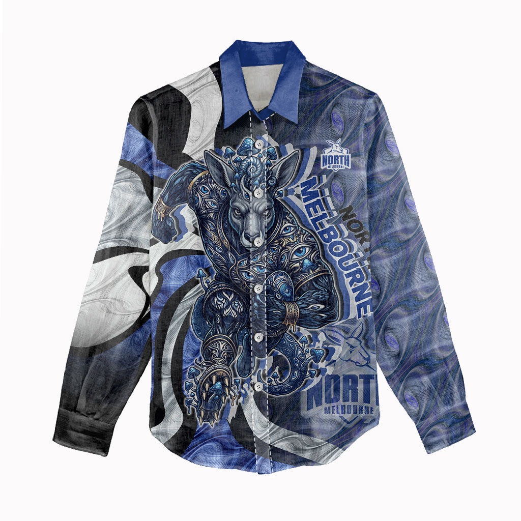 Personalised North Melbourne Kangaroos Women Casual Shirt Trippy Psychedelic Abstract Art Mascot Football Fans
