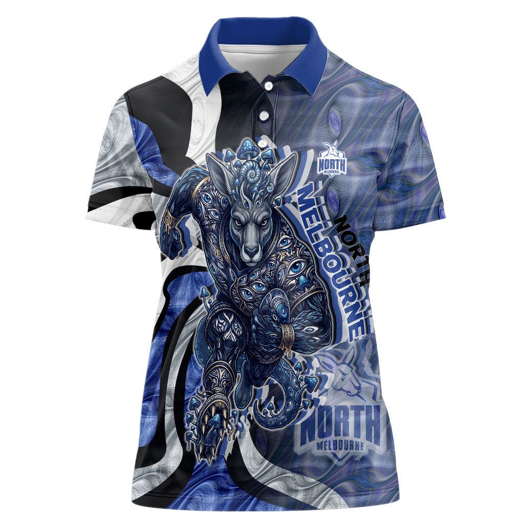 Personalised North Melbourne Kangaroos Women Polo Shirt Trippy Psychedelic Abstract Art Mascot Football Fans