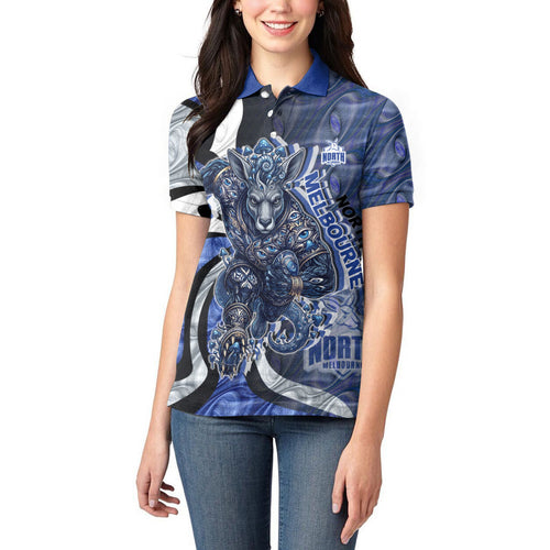 Personalised North Melbourne Kangaroos Women Polo Shirt Trippy Psychedelic Abstract Art Mascot Football Fans