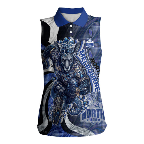Personalised North Melbourne Kangaroos Women Sleeveless Polo Shirt Trippy Psychedelic Abstract Art Mascot Football Fans