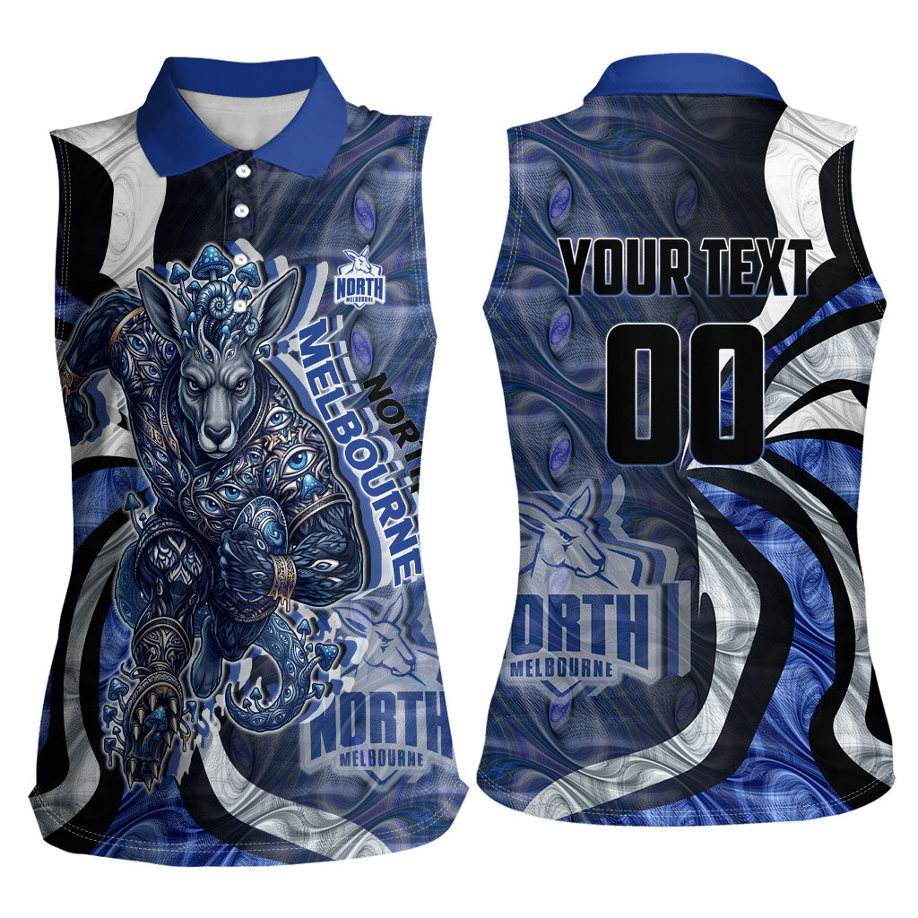 Personalised North Melbourne Kangaroos Women Sleeveless Polo Shirt Trippy Psychedelic Abstract Art Mascot Football Fans