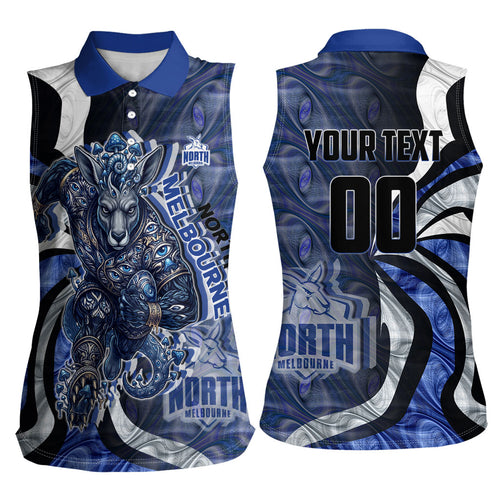 Personalised North Melbourne Kangaroos Women Sleeveless Polo Shirt Trippy Psychedelic Abstract Art Mascot Football Fans