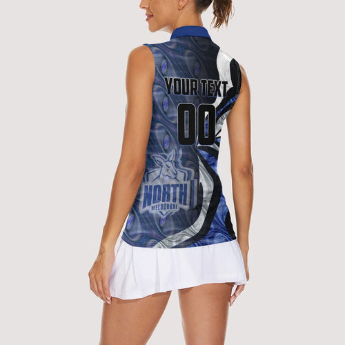 Personalised North Melbourne Kangaroos Women Sleeveless Polo Shirt Trippy Psychedelic Abstract Art Mascot Football Fans
