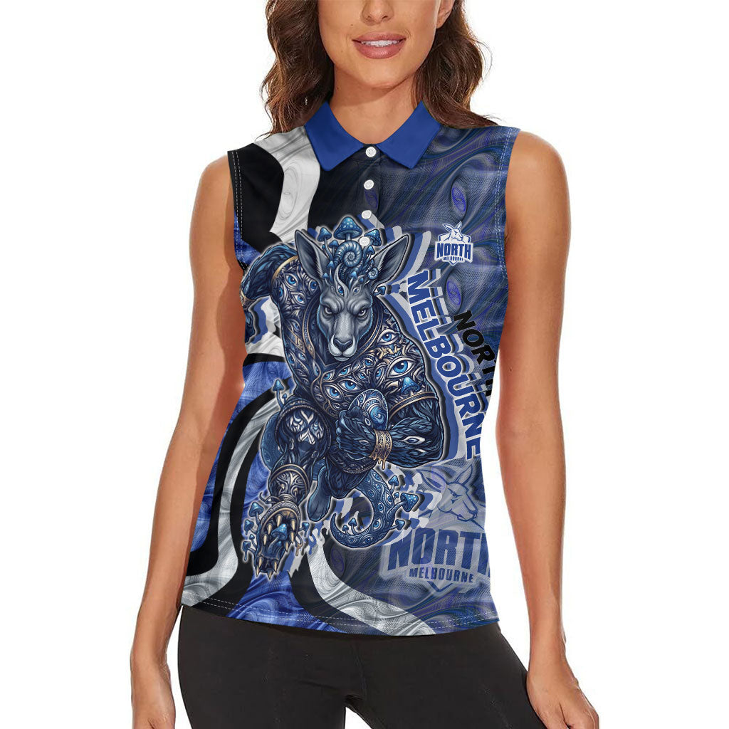 Personalised North Melbourne Kangaroos Women Sleeveless Polo Shirt Trippy Psychedelic Abstract Art Mascot Football Fans
