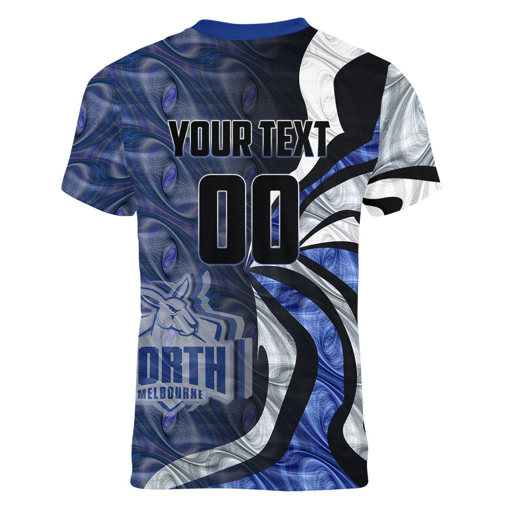 Personalised North Melbourne Kangaroos Women V-Neck T-Shirt Trippy Psychedelic Abstract Art Mascot Football Fans