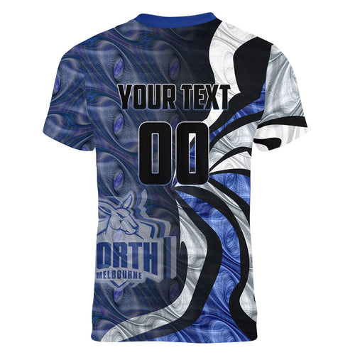 Personalised North Melbourne Kangaroos Women V-Neck T-Shirt Trippy Psychedelic Abstract Art Mascot Football Fans