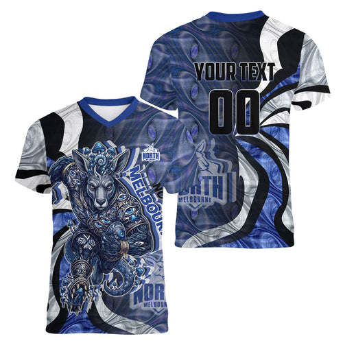 Personalised North Melbourne Kangaroos Women V-Neck T-Shirt Trippy Psychedelic Abstract Art Mascot Football Fans