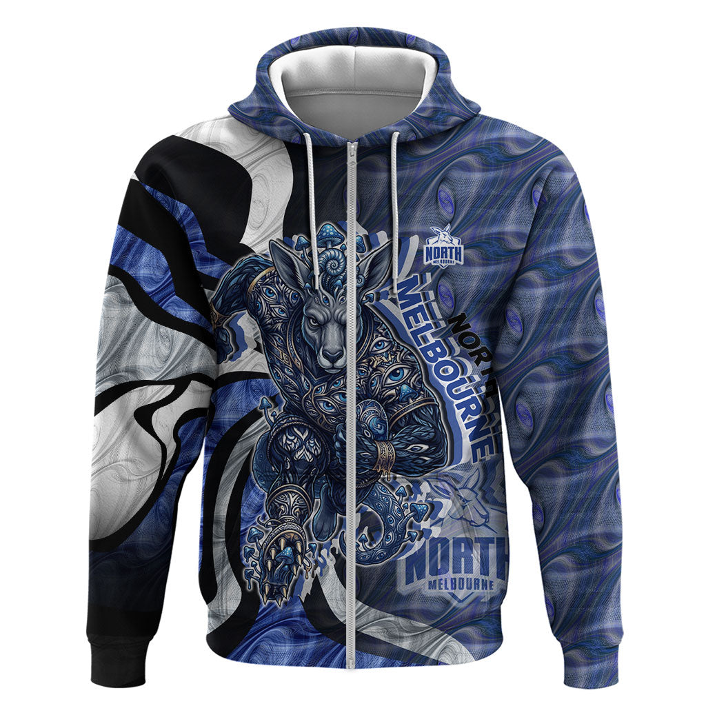 Personalised North Melbourne Kangaroos Zip Hoodie Trippy Psychedelic Abstract Art Mascot Football Fans