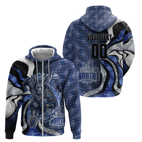 Personalised North Melbourne Kangaroos Zip Hoodie Trippy Psychedelic Abstract Art Mascot Football Fans