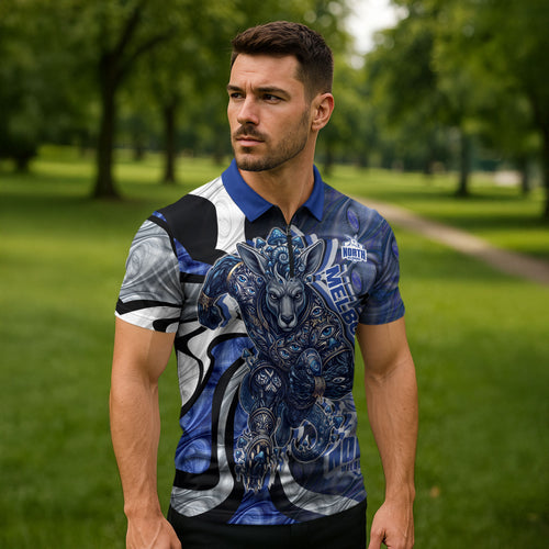 Personalised North Melbourne Kangaroos Zipper Polo Shirt Trippy Psychedelic Abstract Art Mascot Football Fans