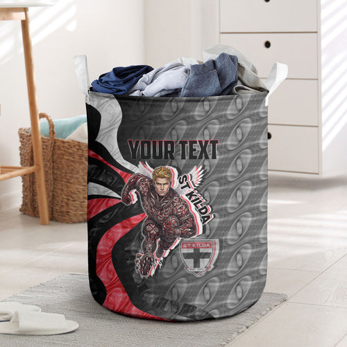 Personalised St Kilda Saints Laundry Basket Trippy Psychedelic Abstract Art Mascot Football Fans