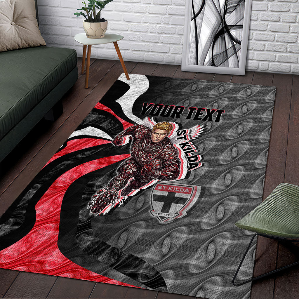 Personalised St Kilda Saints Area Rug Trippy Psychedelic Abstract Art Mascot Football Fans