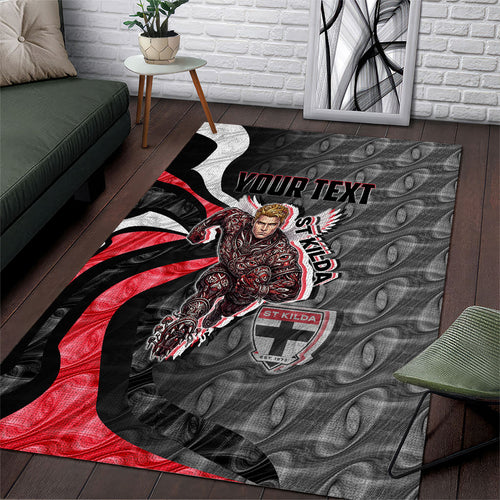 Personalised St Kilda Saints Area Rug Trippy Psychedelic Abstract Art Mascot Football Fans