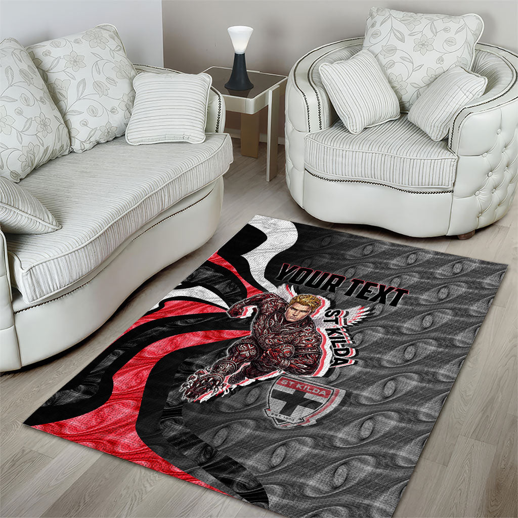 Personalised St Kilda Saints Area Rug Trippy Psychedelic Abstract Art Mascot Football Fans