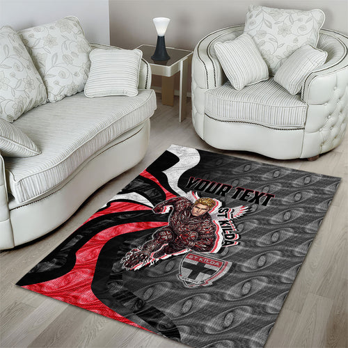 Personalised St Kilda Saints Area Rug Trippy Psychedelic Abstract Art Mascot Football Fans