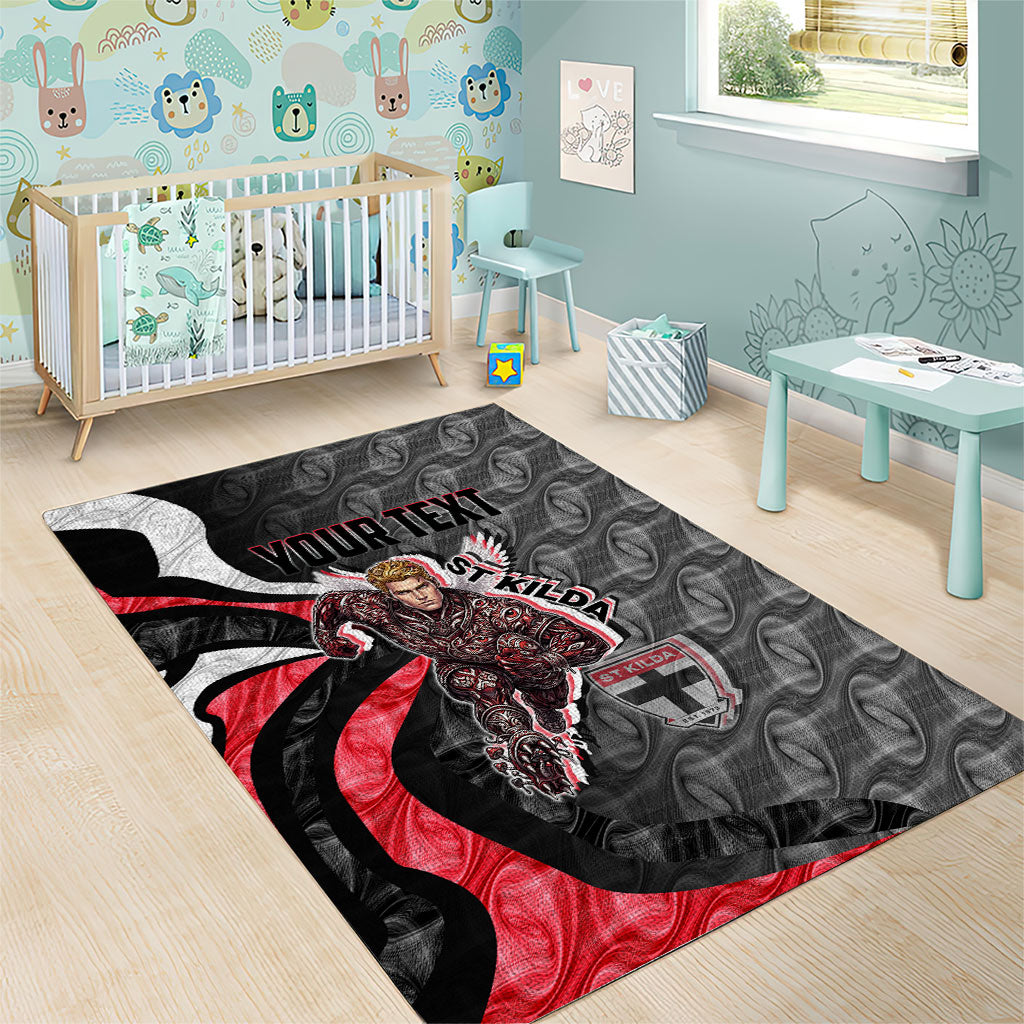 Personalised St Kilda Saints Area Rug Trippy Psychedelic Abstract Art Mascot Football Fans