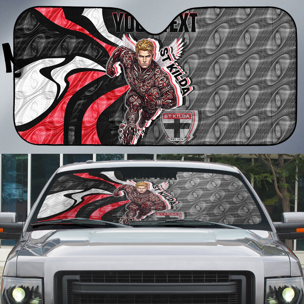 Personalised St Kilda Saints Auto Sun Shade Trippy Psychedelic Abstract Art Mascot Football Fans