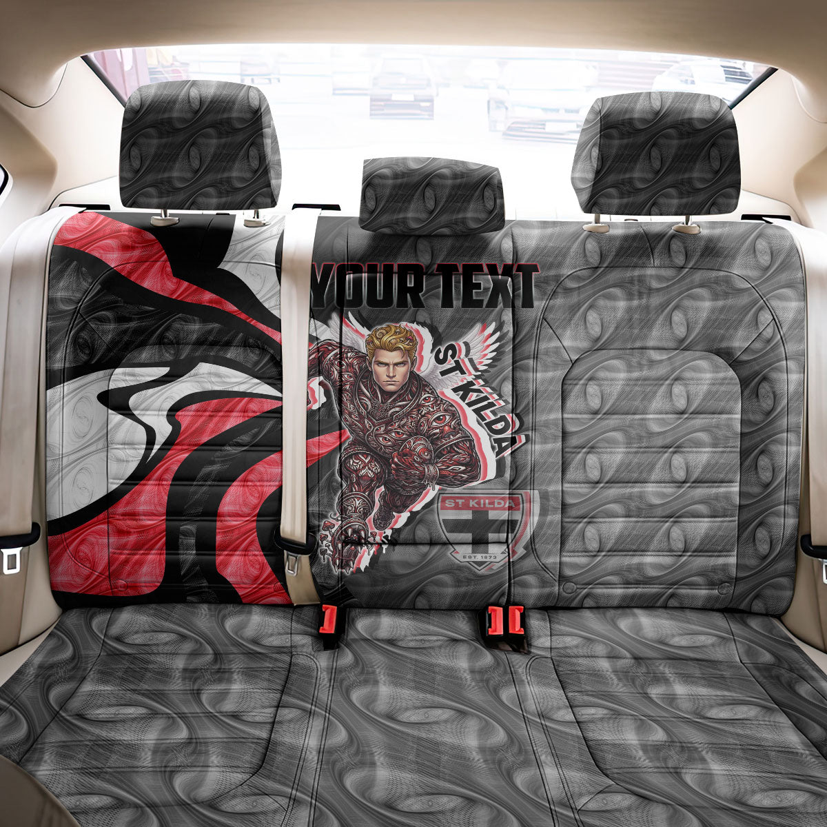 Personalised St Kilda Saints Back Car Seat Cover Trippy Psychedelic Abstract Art Mascot Football Fans
