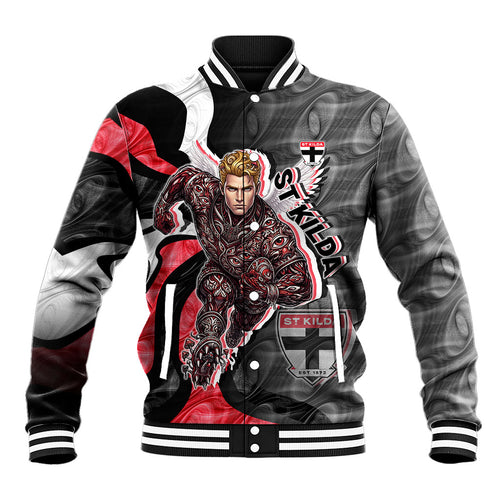 Personalised St Kilda Saints Baseball Jacket Trippy Psychedelic Abstract Art Mascot Football Fans