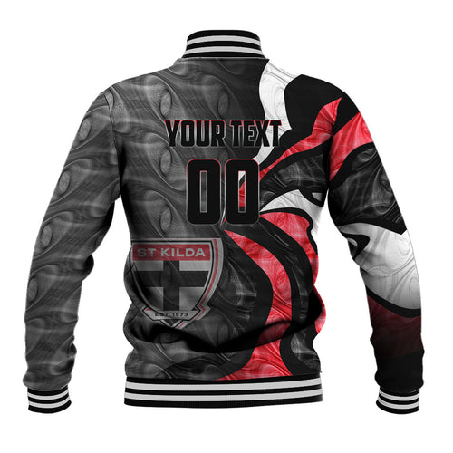 Personalised St Kilda Saints Baseball Jacket Trippy Psychedelic Abstract Art Mascot Football Fans