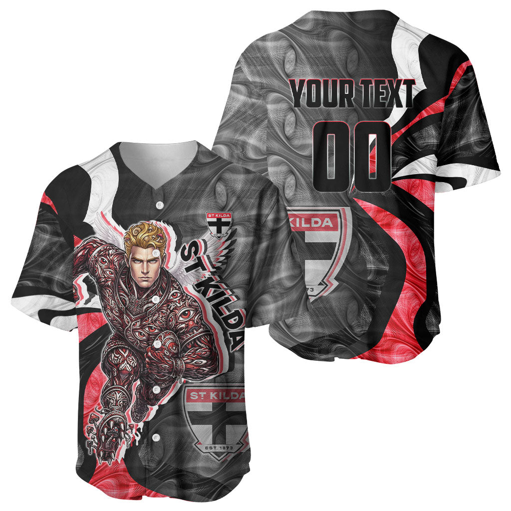 Personalised St Kilda Saints Baseball Jersey Trippy Psychedelic Abstract Art Mascot Football Fans