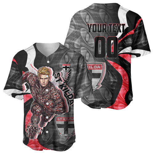 Personalised St Kilda Saints Baseball Jersey Trippy Psychedelic Abstract Art Mascot Football Fans