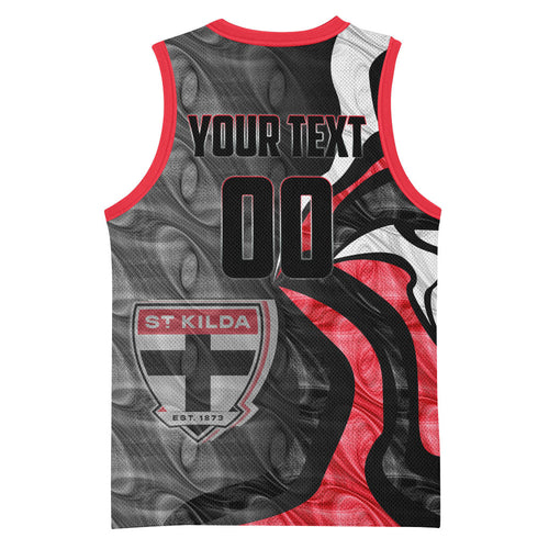 Personalised St Kilda Saints Basketball Jersey Trippy Psychedelic Abstract Art Mascot Football Fans