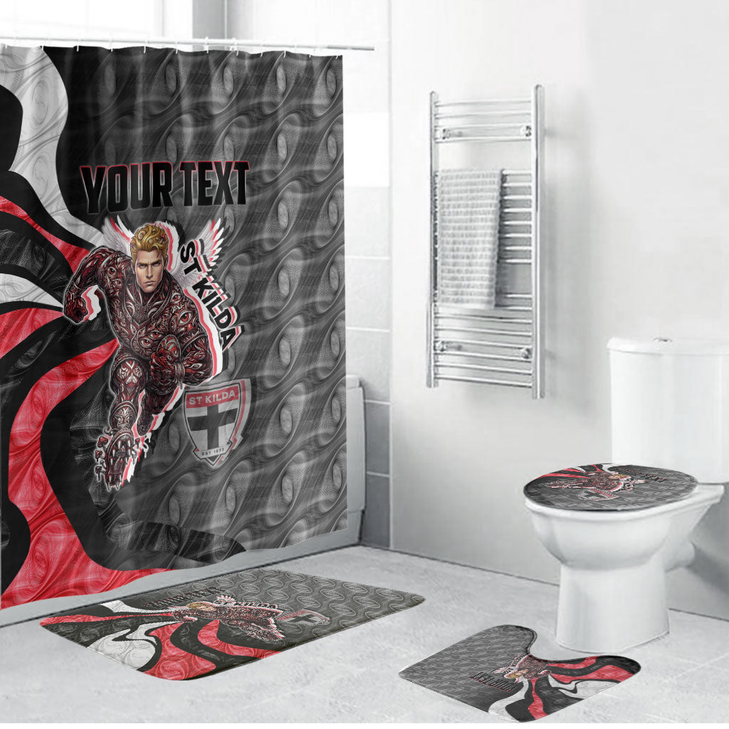 Personalised St Kilda Saints Bathroom Set Trippy Psychedelic Abstract Art Mascot Football Fans