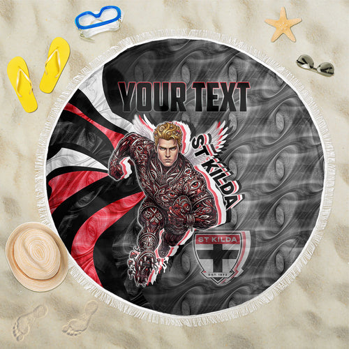 Personalised St Kilda Saints Beach Blanket Trippy Psychedelic Abstract Art Mascot Football Fans