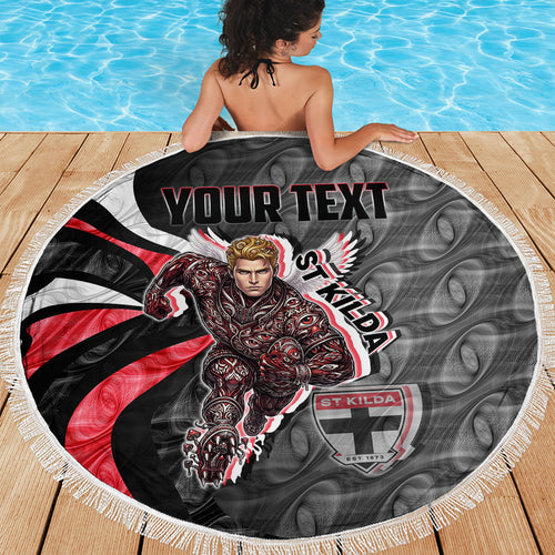 Personalised St Kilda Saints Beach Blanket Trippy Psychedelic Abstract Art Mascot Football Fans