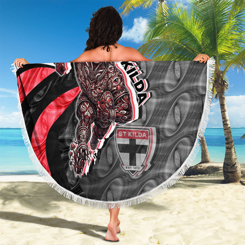 Personalised St Kilda Saints Beach Blanket Trippy Psychedelic Abstract Art Mascot Football Fans
