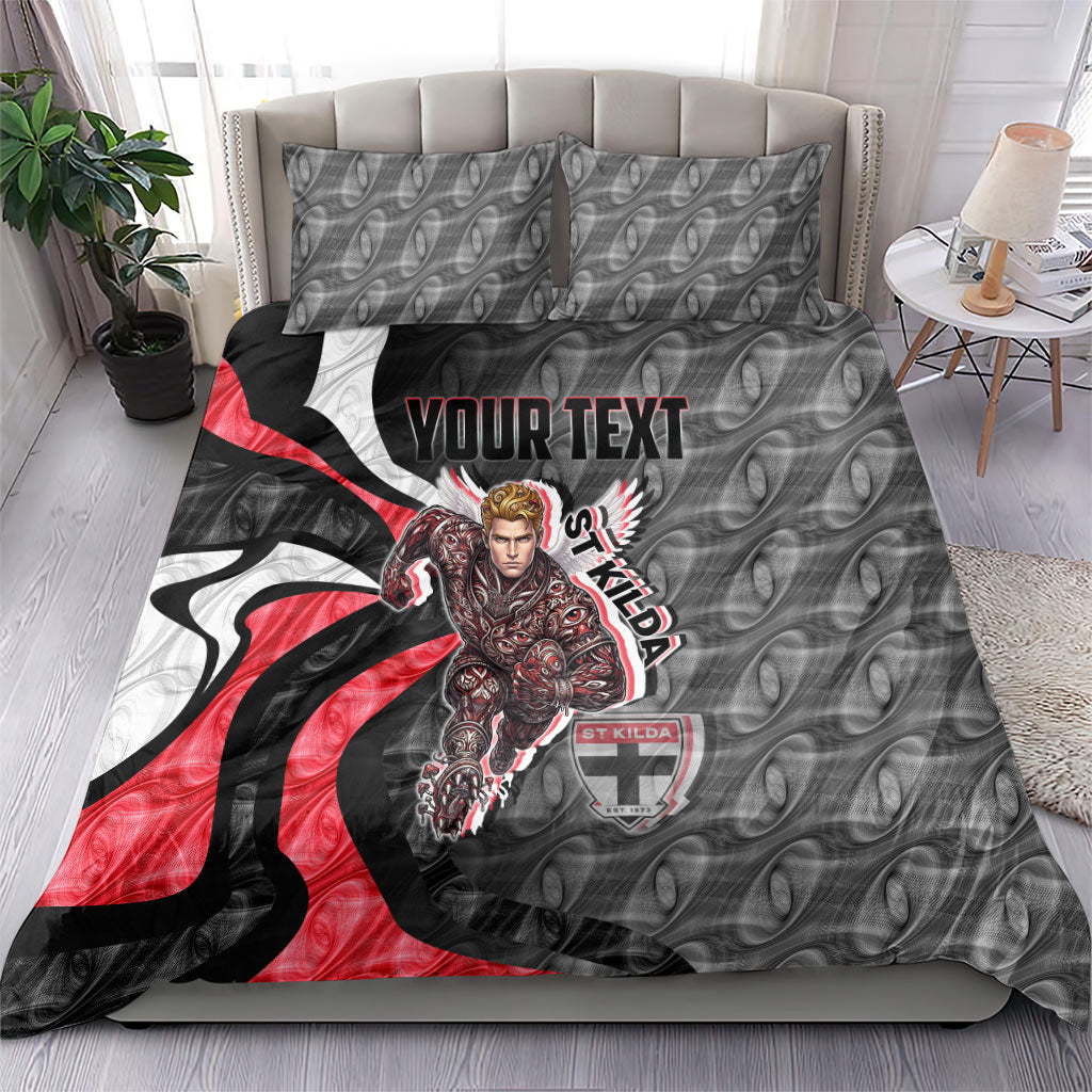 Personalised St Kilda Saints Bedding Set Trippy Psychedelic Abstract Art Mascot Football Fans