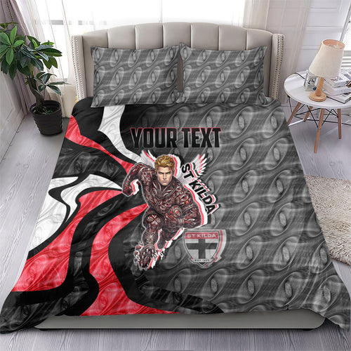 Personalised St Kilda Saints Bedding Set Trippy Psychedelic Abstract Art Mascot Football Fans