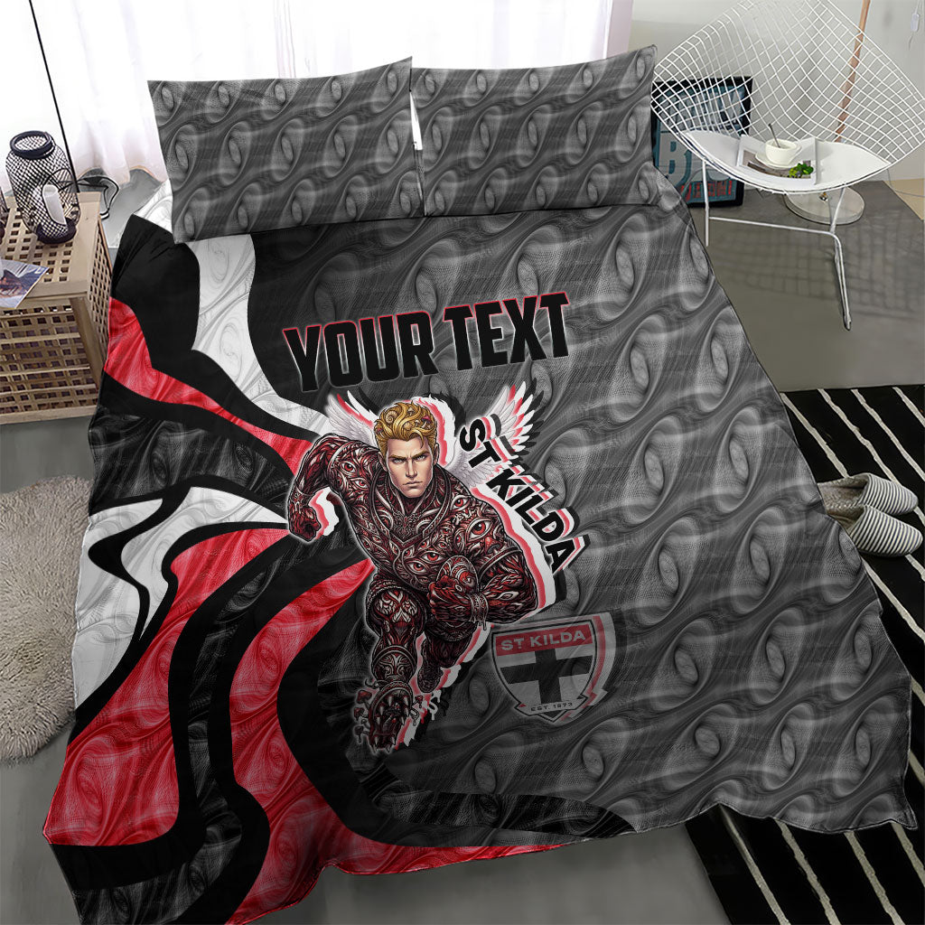 Personalised St Kilda Saints Bedding Set Trippy Psychedelic Abstract Art Mascot Football Fans