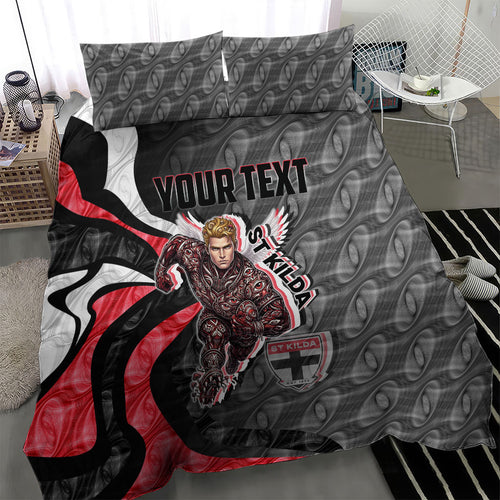 Personalised St Kilda Saints Bedding Set Trippy Psychedelic Abstract Art Mascot Football Fans