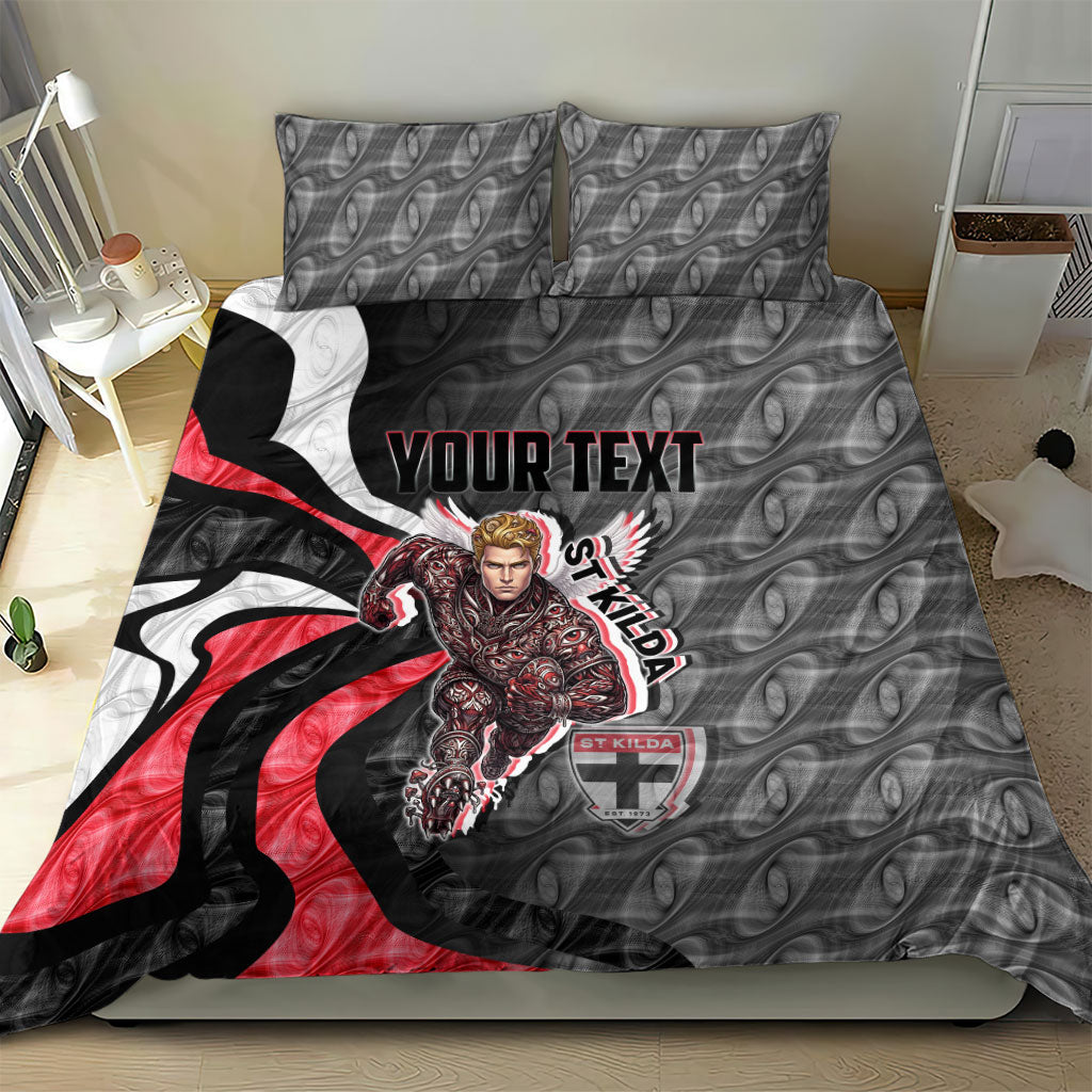 Personalised St Kilda Saints Bedding Set Trippy Psychedelic Abstract Art Mascot Football Fans