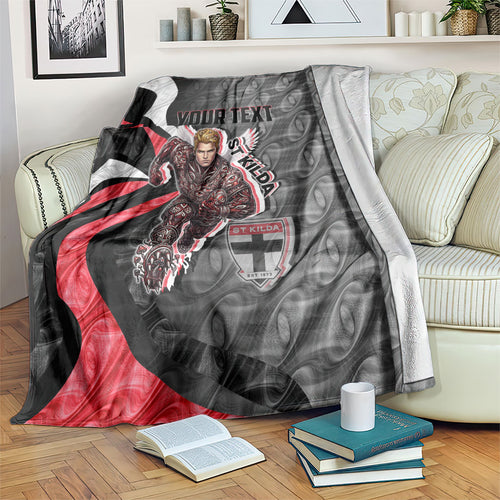 Personalised St Kilda Saints Blanket Trippy Psychedelic Abstract Art Mascot Football Fans
