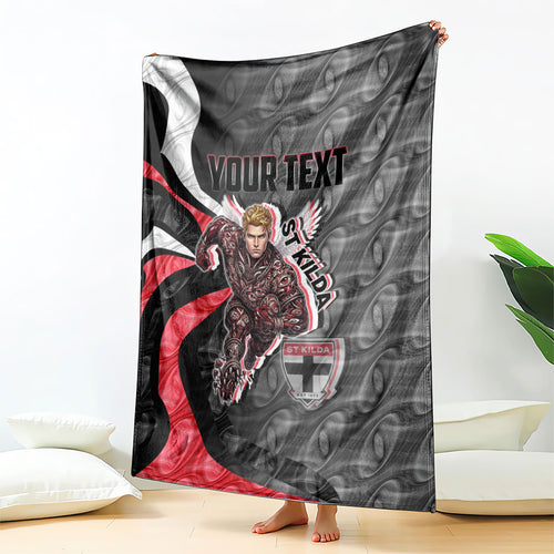 Personalised St Kilda Saints Blanket Trippy Psychedelic Abstract Art Mascot Football Fans