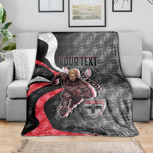 Personalised St Kilda Saints Blanket Trippy Psychedelic Abstract Art Mascot Football Fans