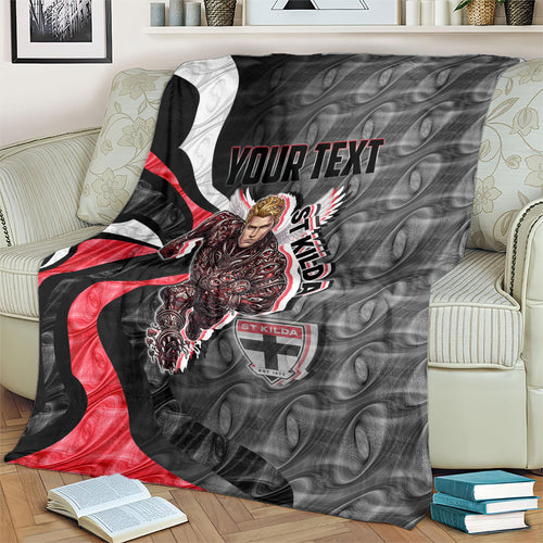 Personalised St Kilda Saints Blanket Trippy Psychedelic Abstract Art Mascot Football Fans