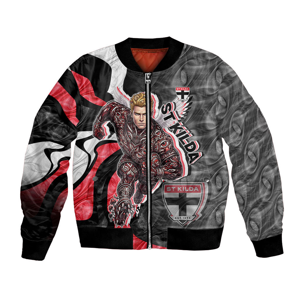 Personalised St Kilda Saints Bomber Jacket Trippy Psychedelic Abstract Art Mascot Football Fans