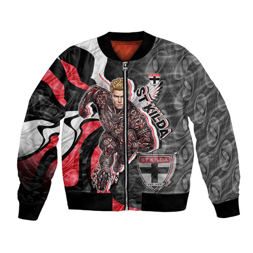 Personalised St Kilda Saints Bomber Jacket Trippy Psychedelic Abstract Art Mascot Football Fans