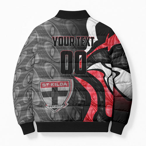 Personalised St Kilda Saints Bomber Puffer Jacket Trippy Psychedelic Abstract Art Mascot Football Fans